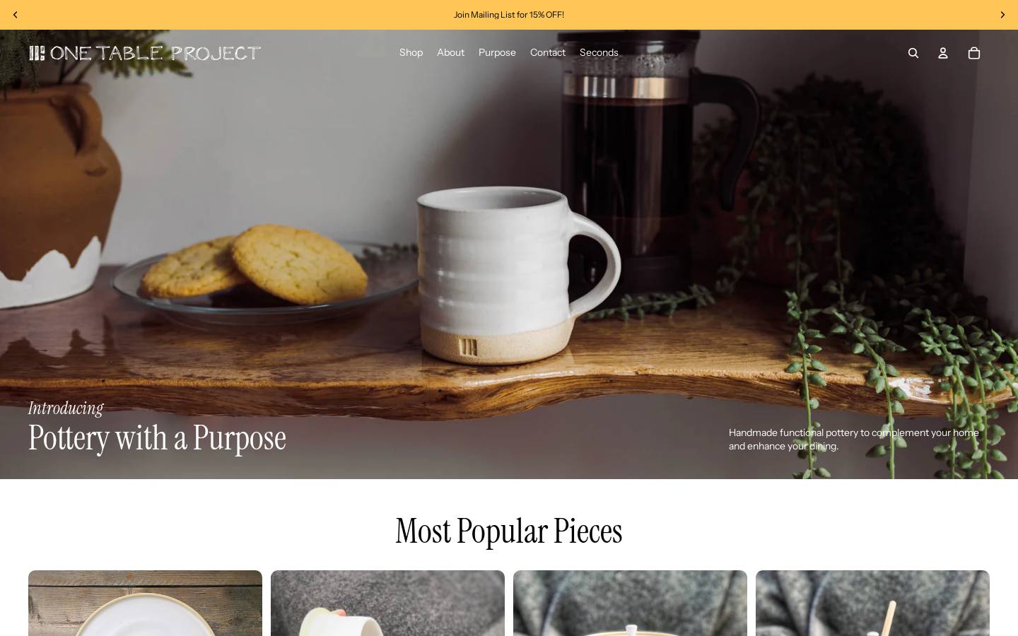 onetableproject.com homepage screenshot