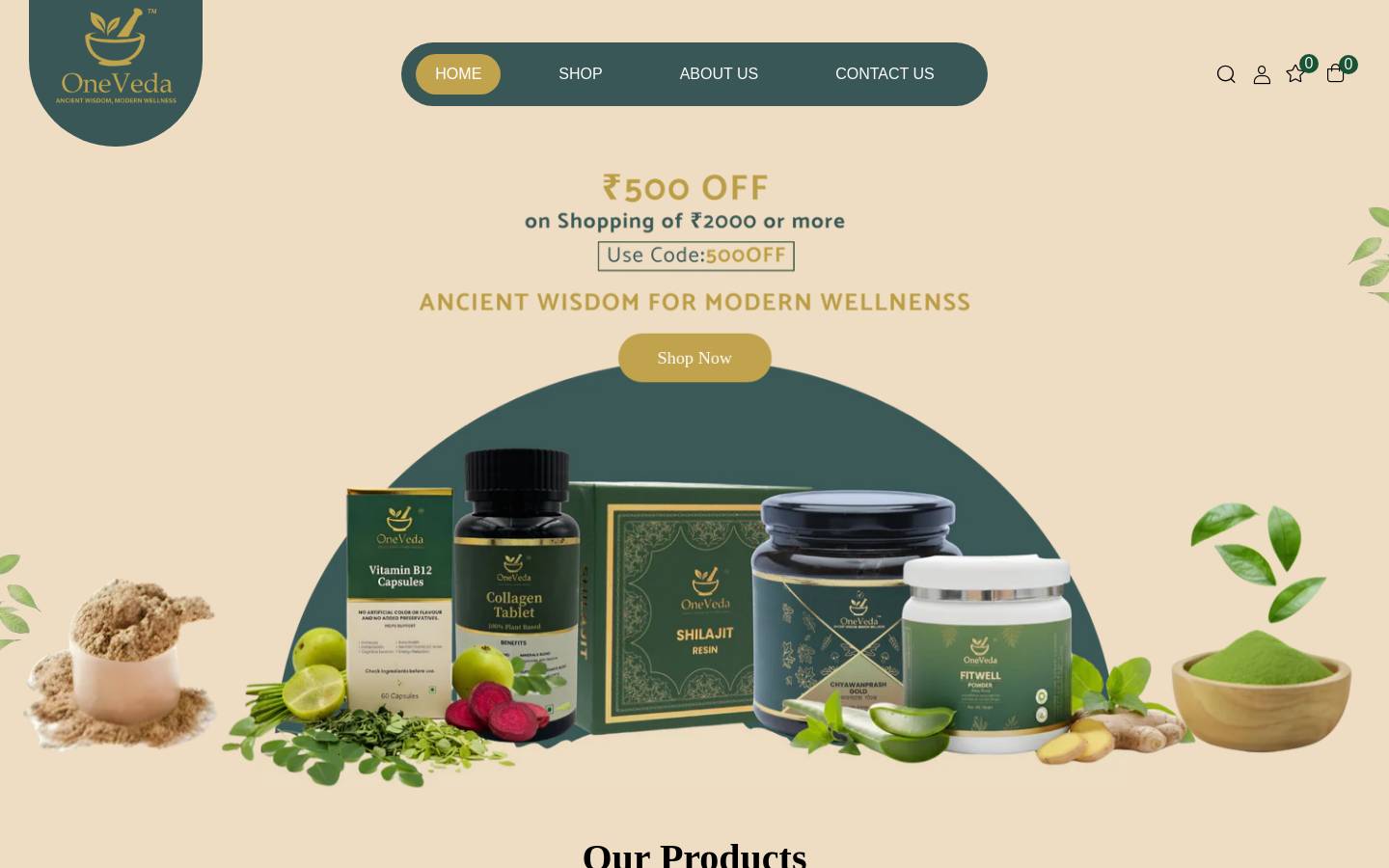 onevedaindia.co homepage screenshot