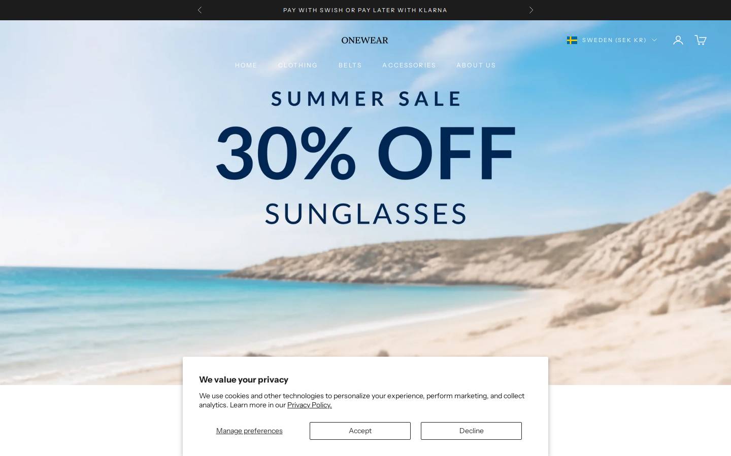 Onewear homepage screenshot