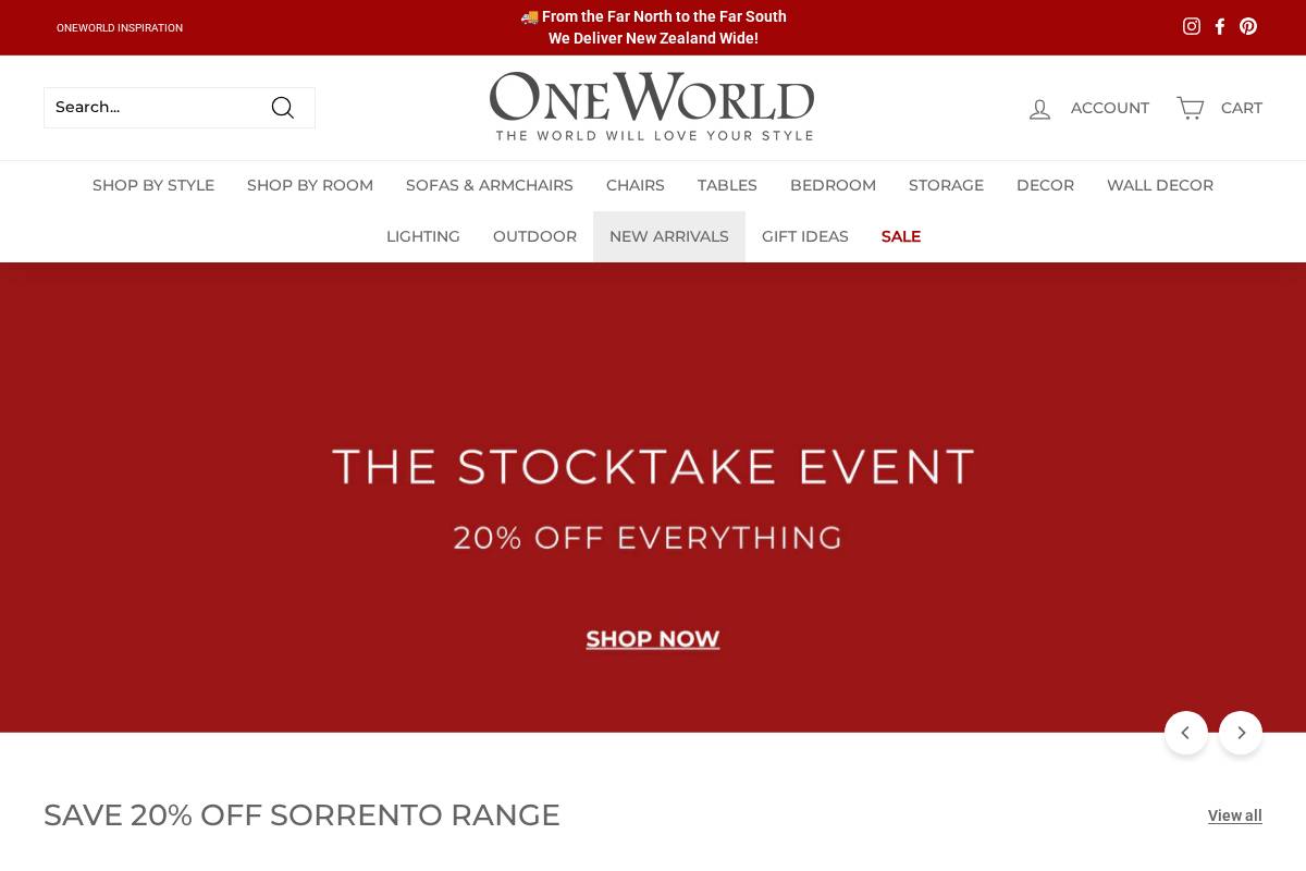 oneworldcollection.co.nz homepage screenshot