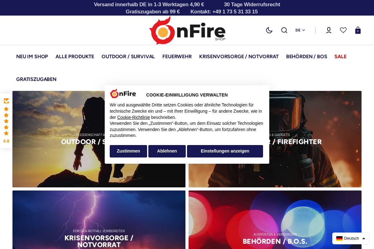 onfireshop.de homepage screenshot