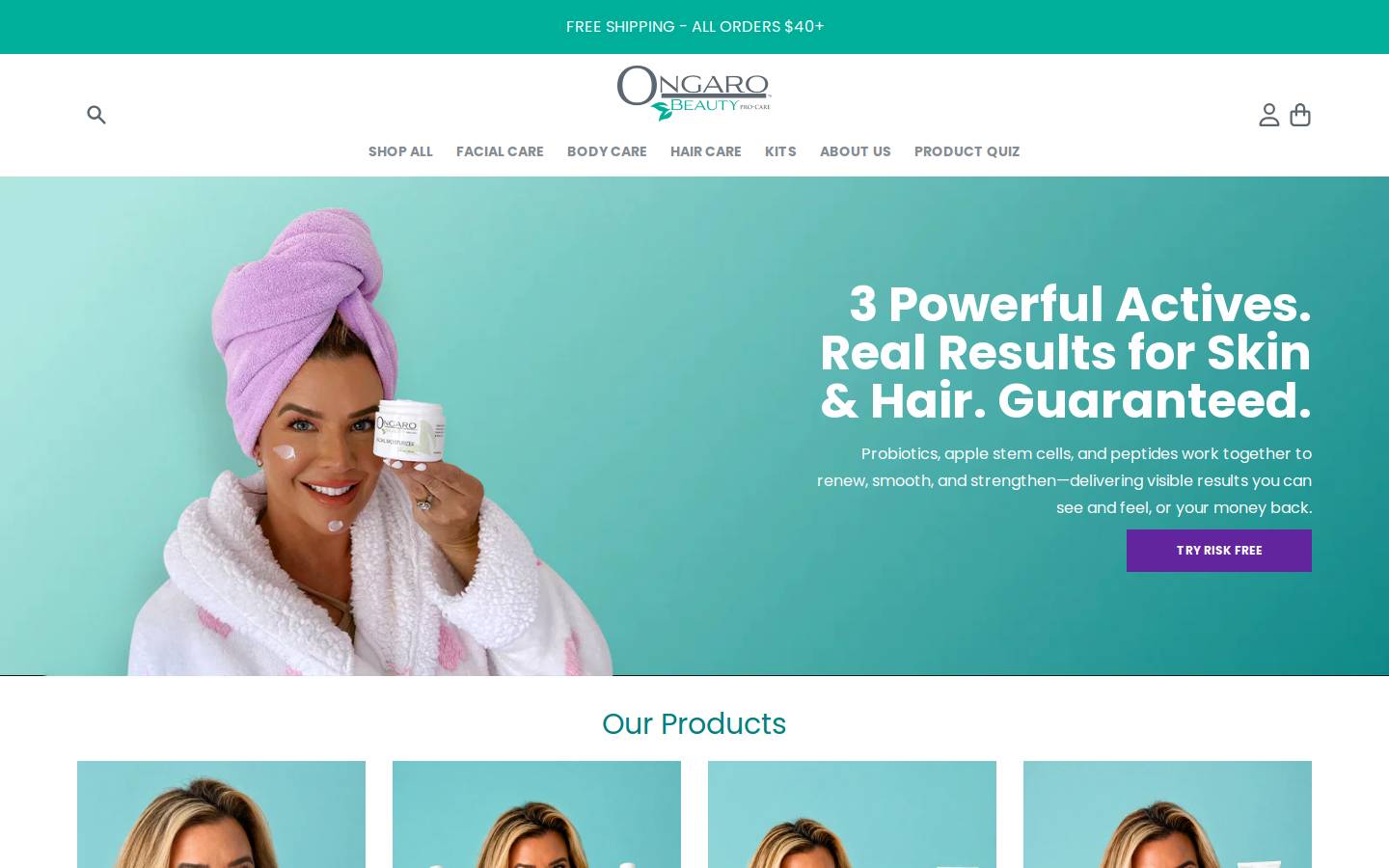 ongarobeauty.com homepage screenshot