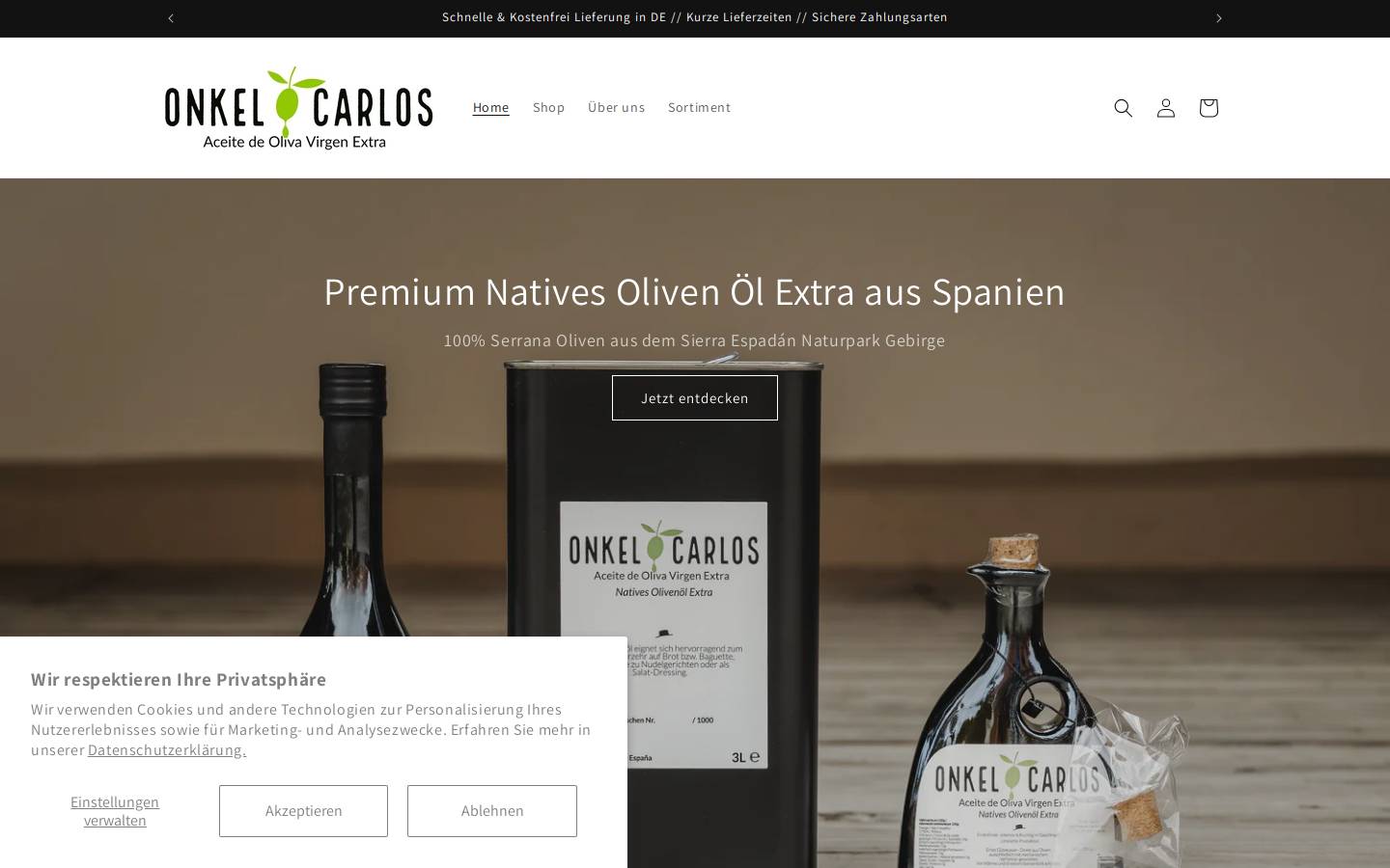 Onkel Carlos - Natives Olivenöl Extra homepage screenshot