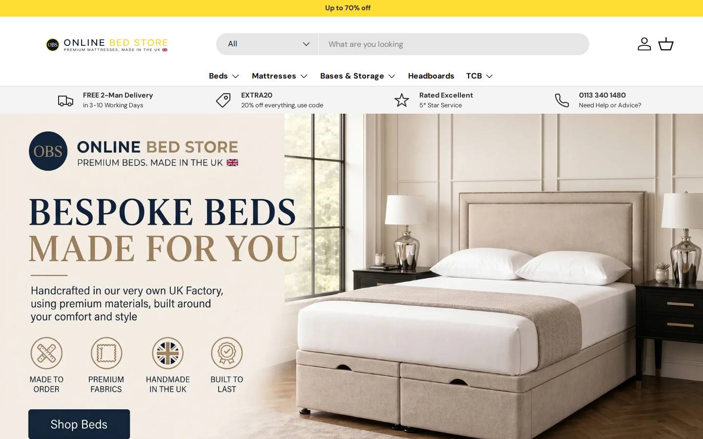 OnlineBedStore.co.uk - Factory Bed Shop homepage screenshot