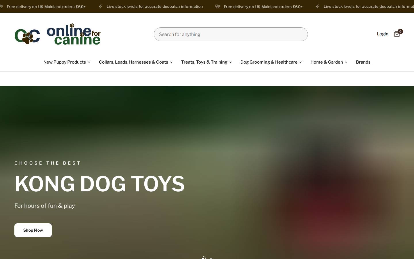 onlineforcanine.co.uk homepage screenshot