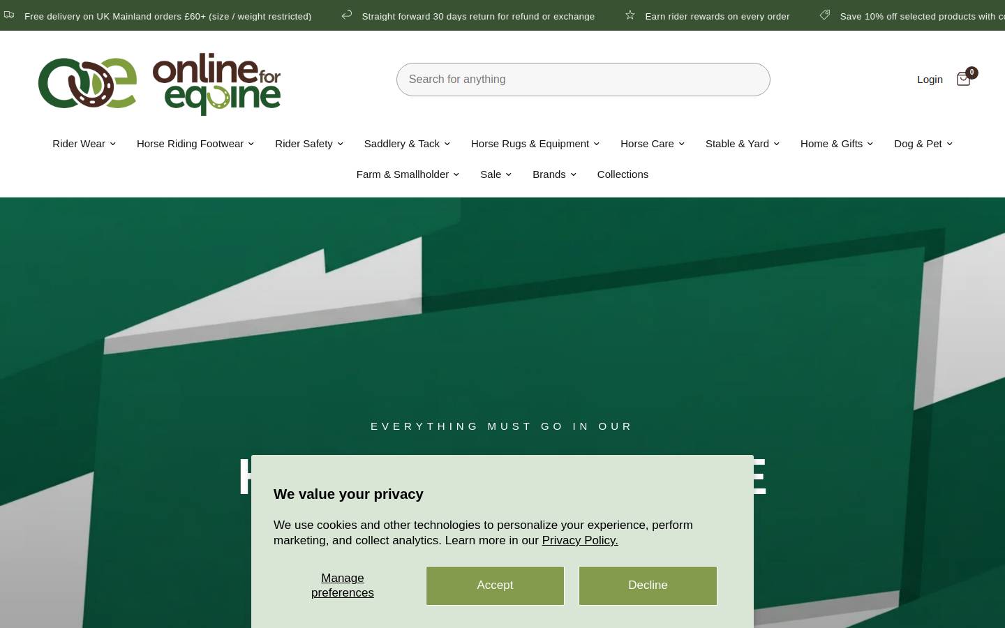 Online for Equine homepage screenshot