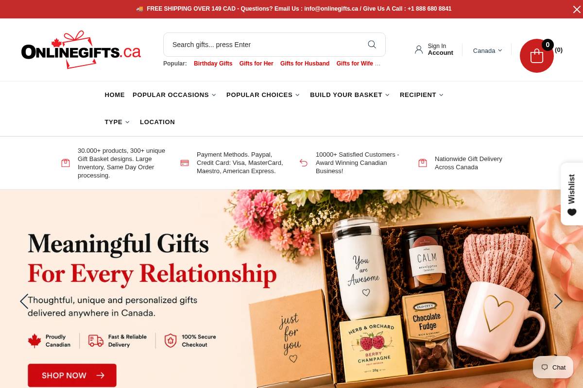 onlinegifts.ca homepage screenshot