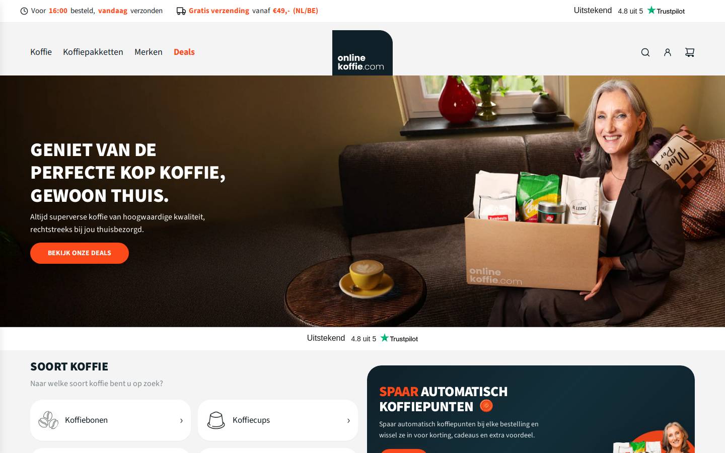 onlinekoffie.com homepage screenshot