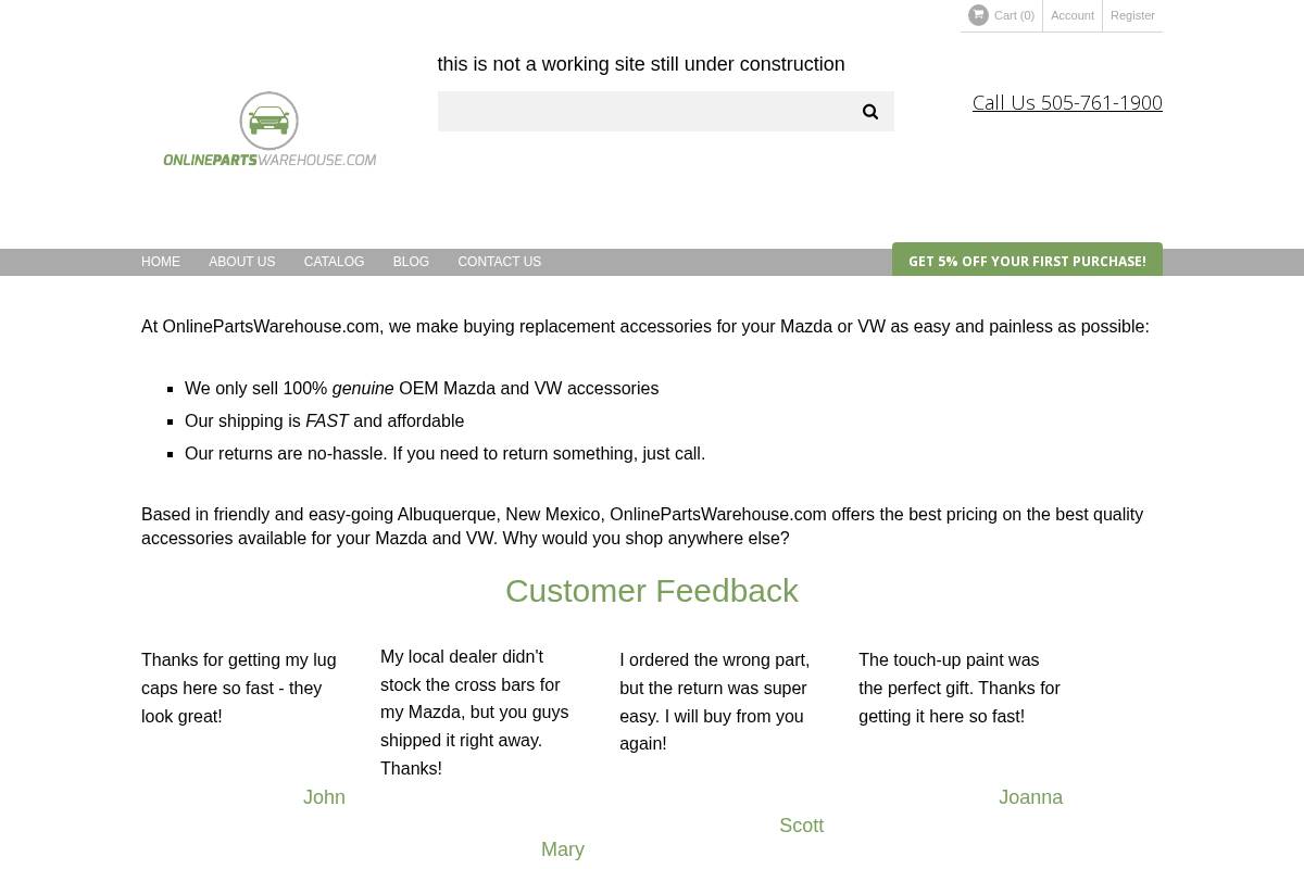 onlinepartswarehouse.com homepage screenshot