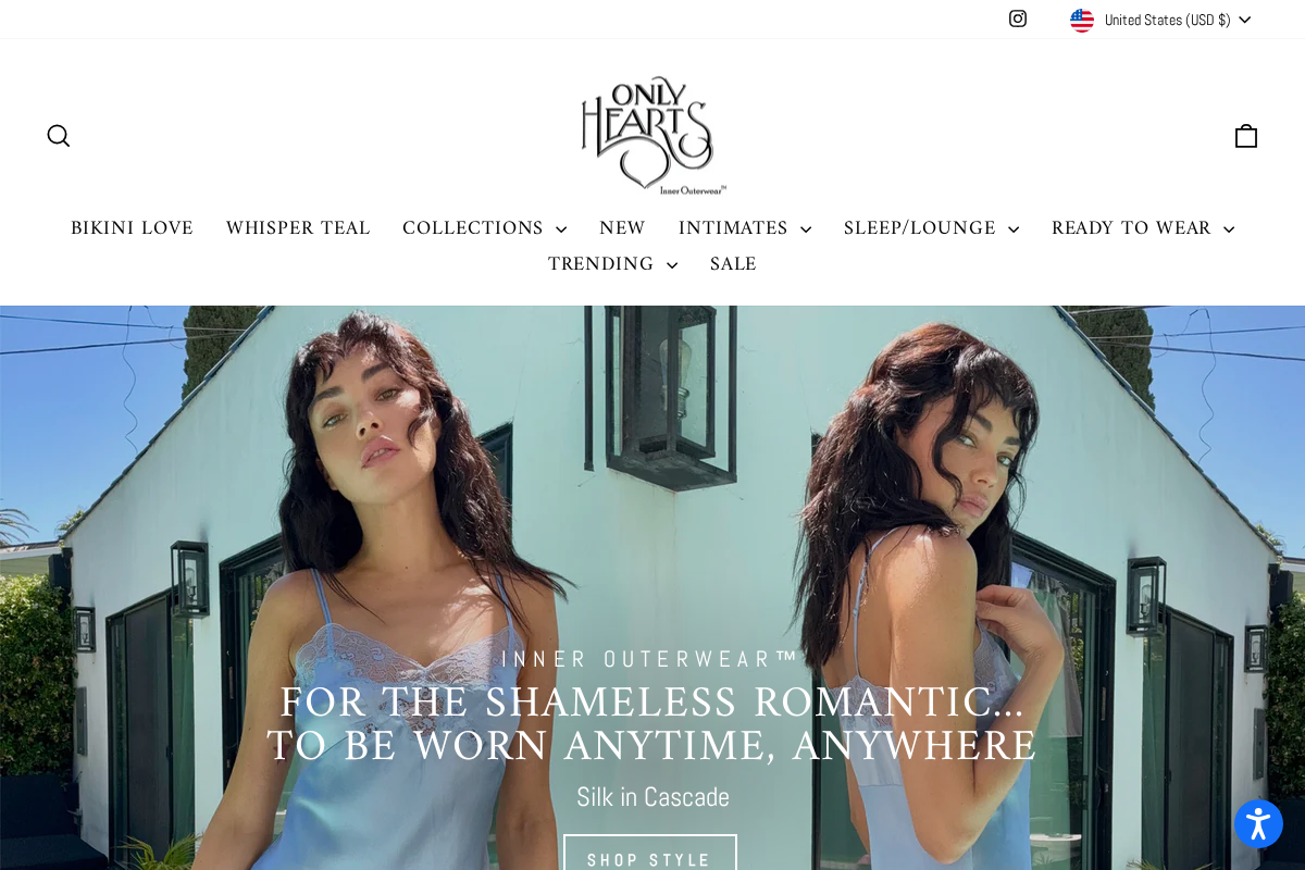 Only Hearts homepage screenshot