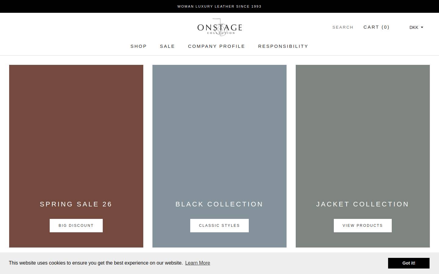 onstagecollection.com homepage screenshot