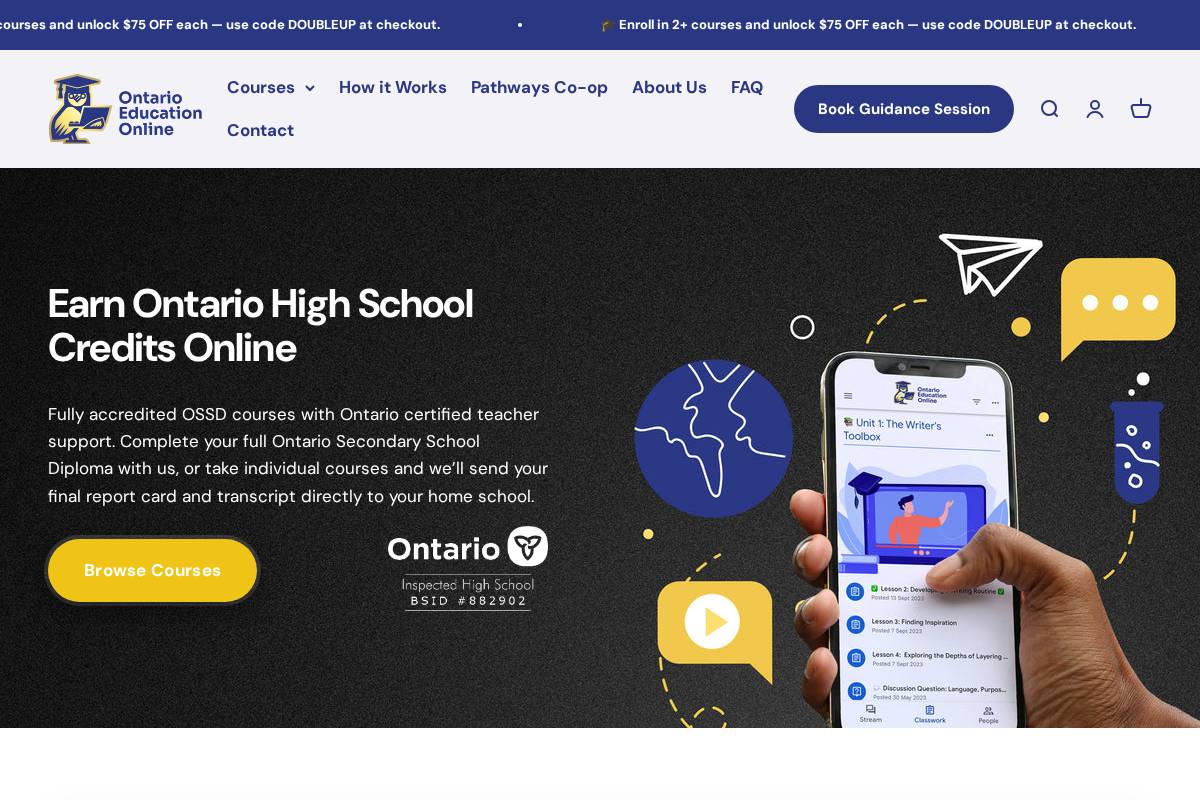 ontarioeducationonline.ca homepage screenshot