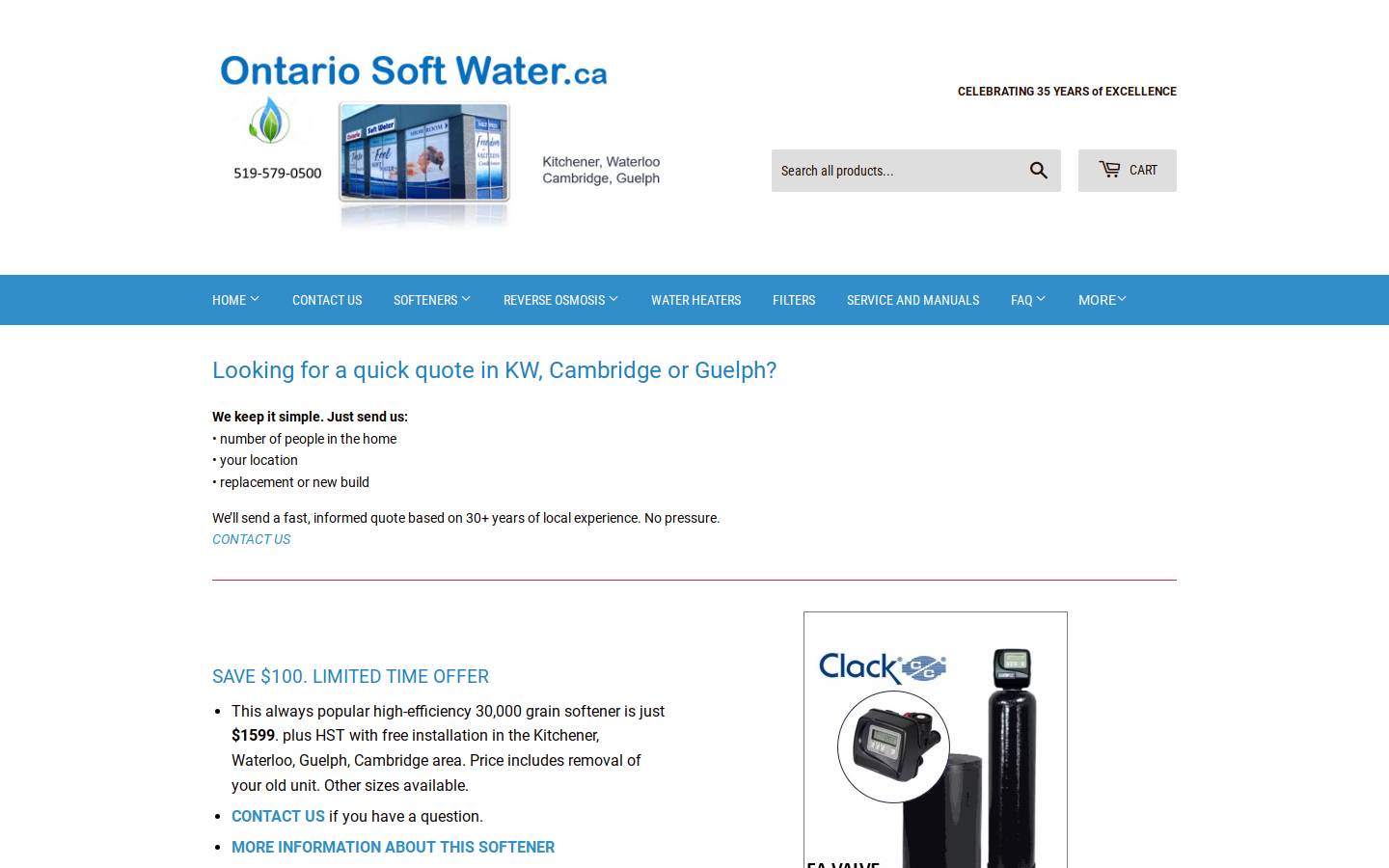 ontariosoftwater.ca homepage screenshot