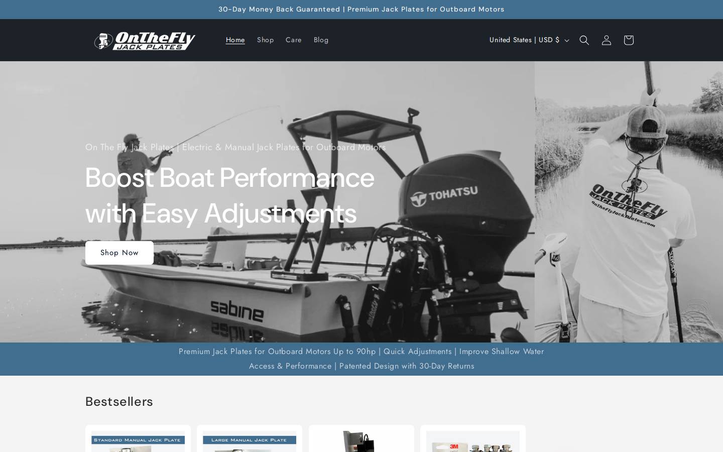 ontheflyjackplates.com homepage screenshot