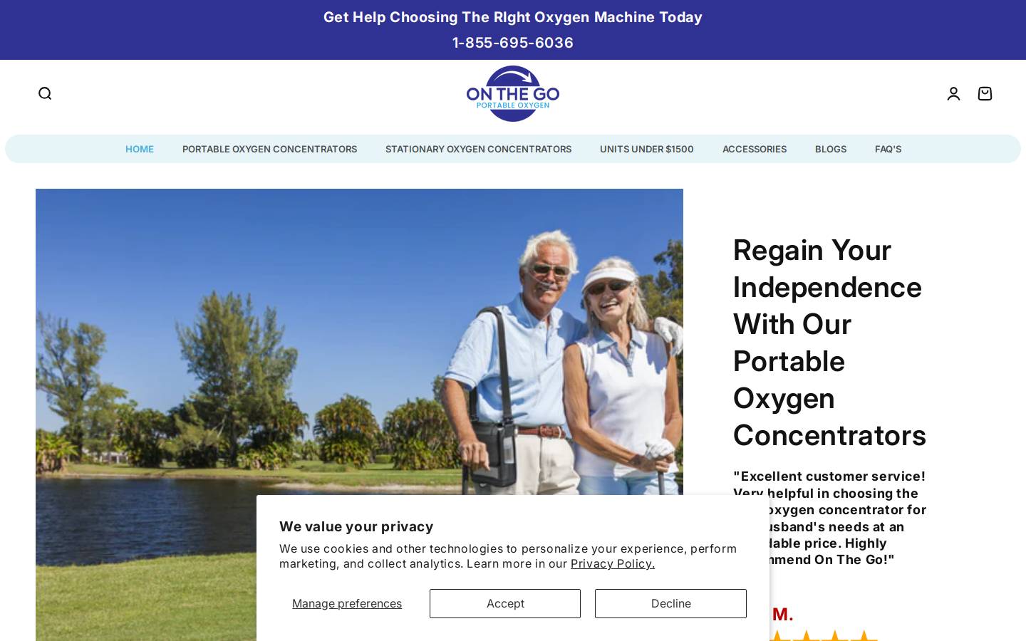 onthegoportableoxygen.com homepage screenshot
