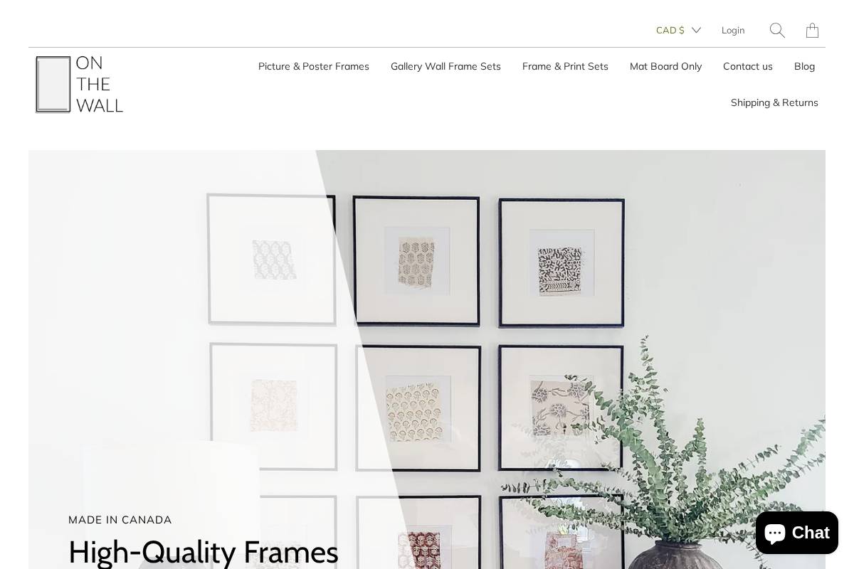 onthewallframes.ca homepage screenshot