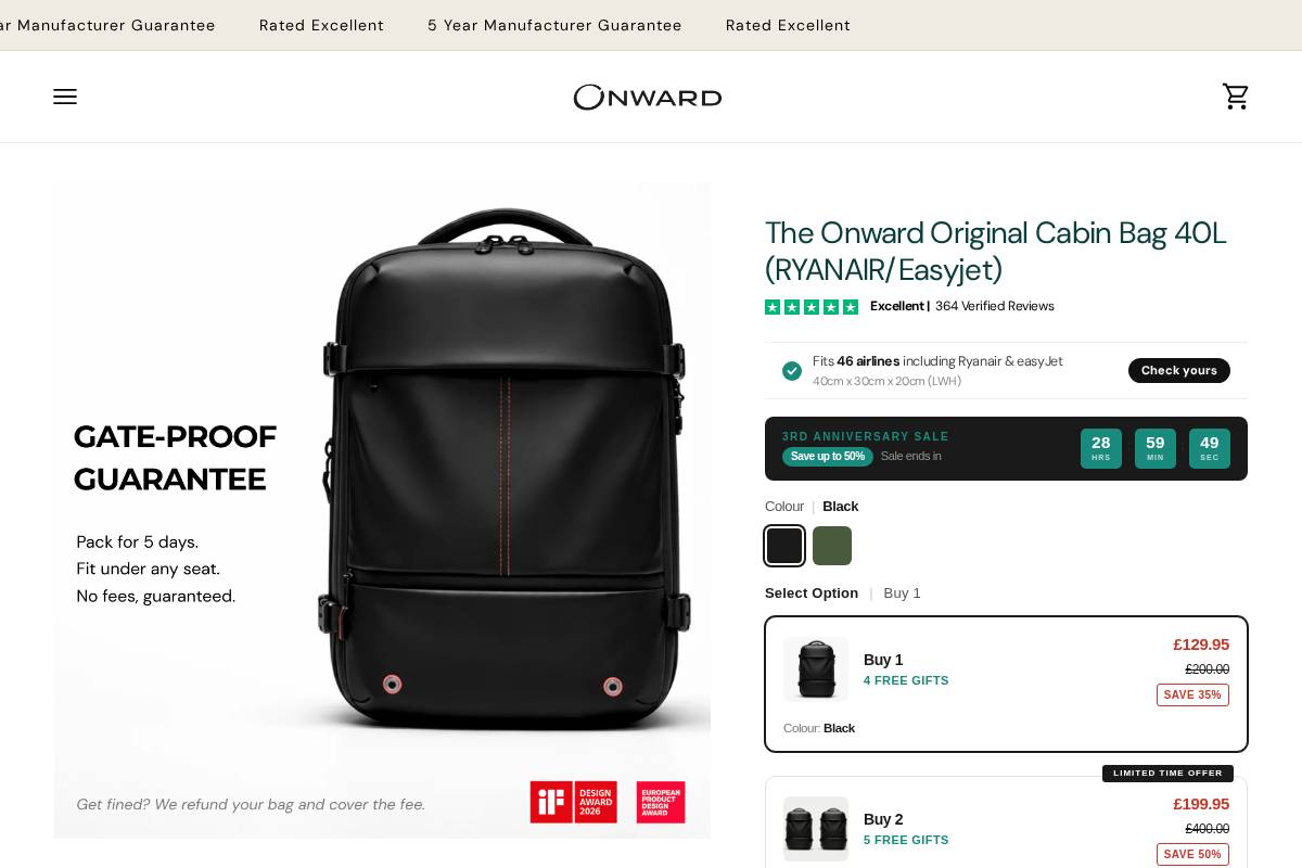 Onwardbag homepage screenshot