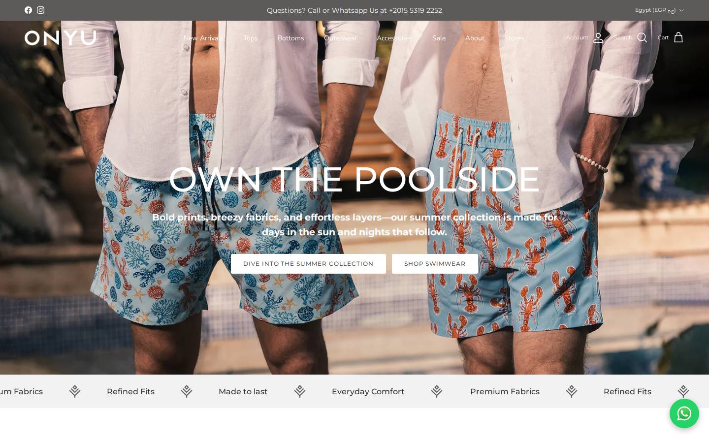 onyuclothing.com homepage screenshot