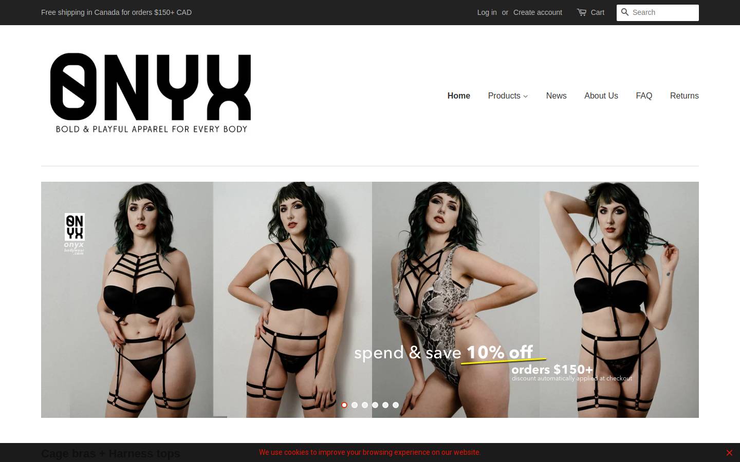 onyxbodywear.com homepage screenshot
