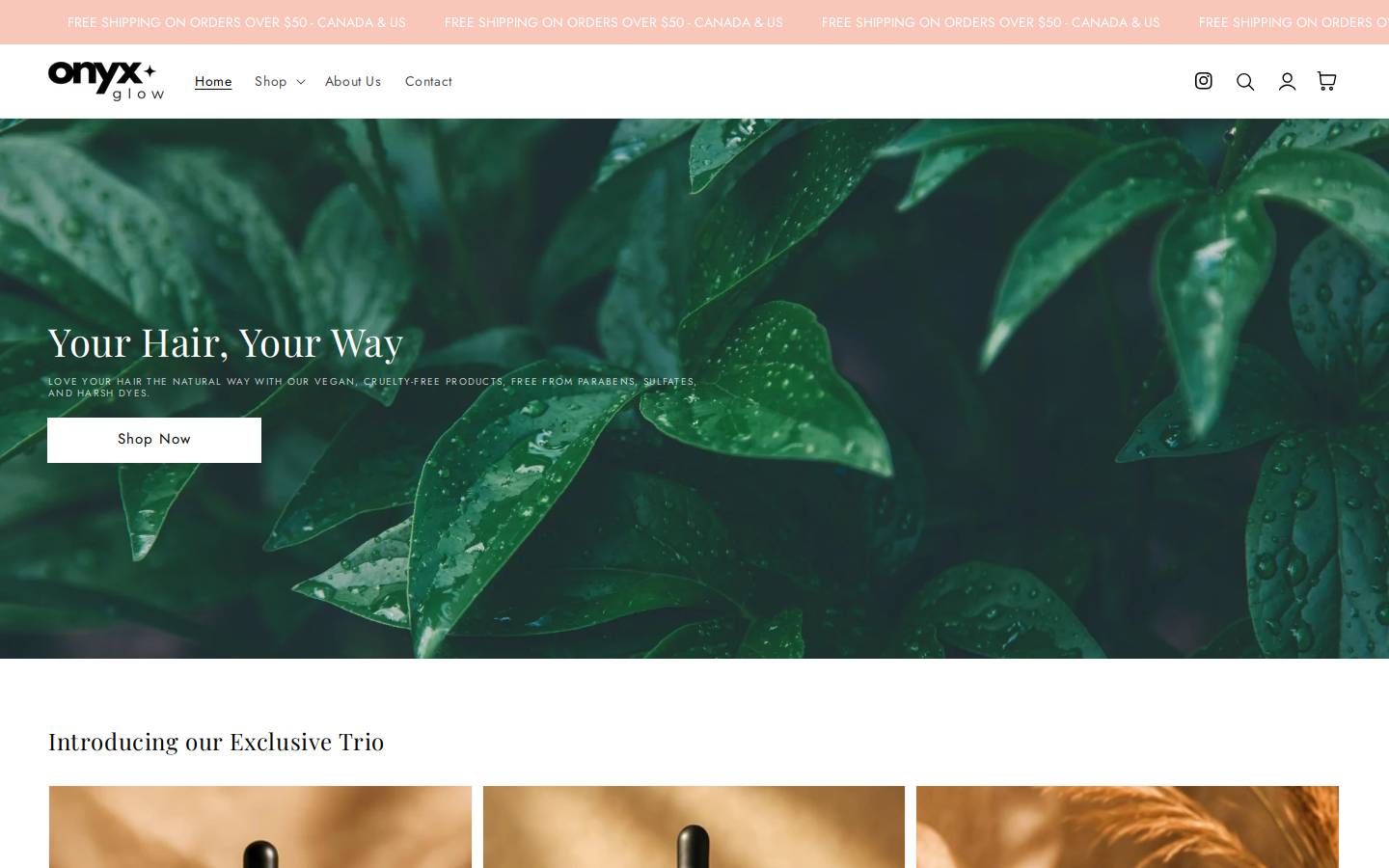 onyxglow.com homepage screenshot