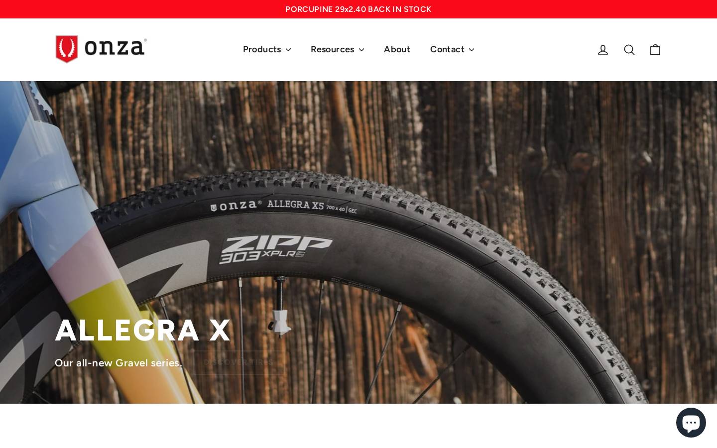 onza-tires.com homepage screenshot