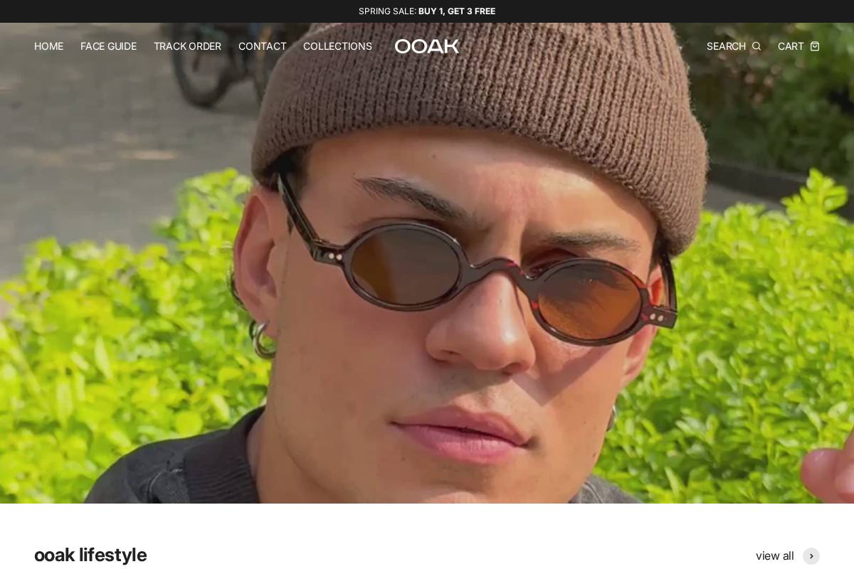 Ooak Eyewear homepage screenshot