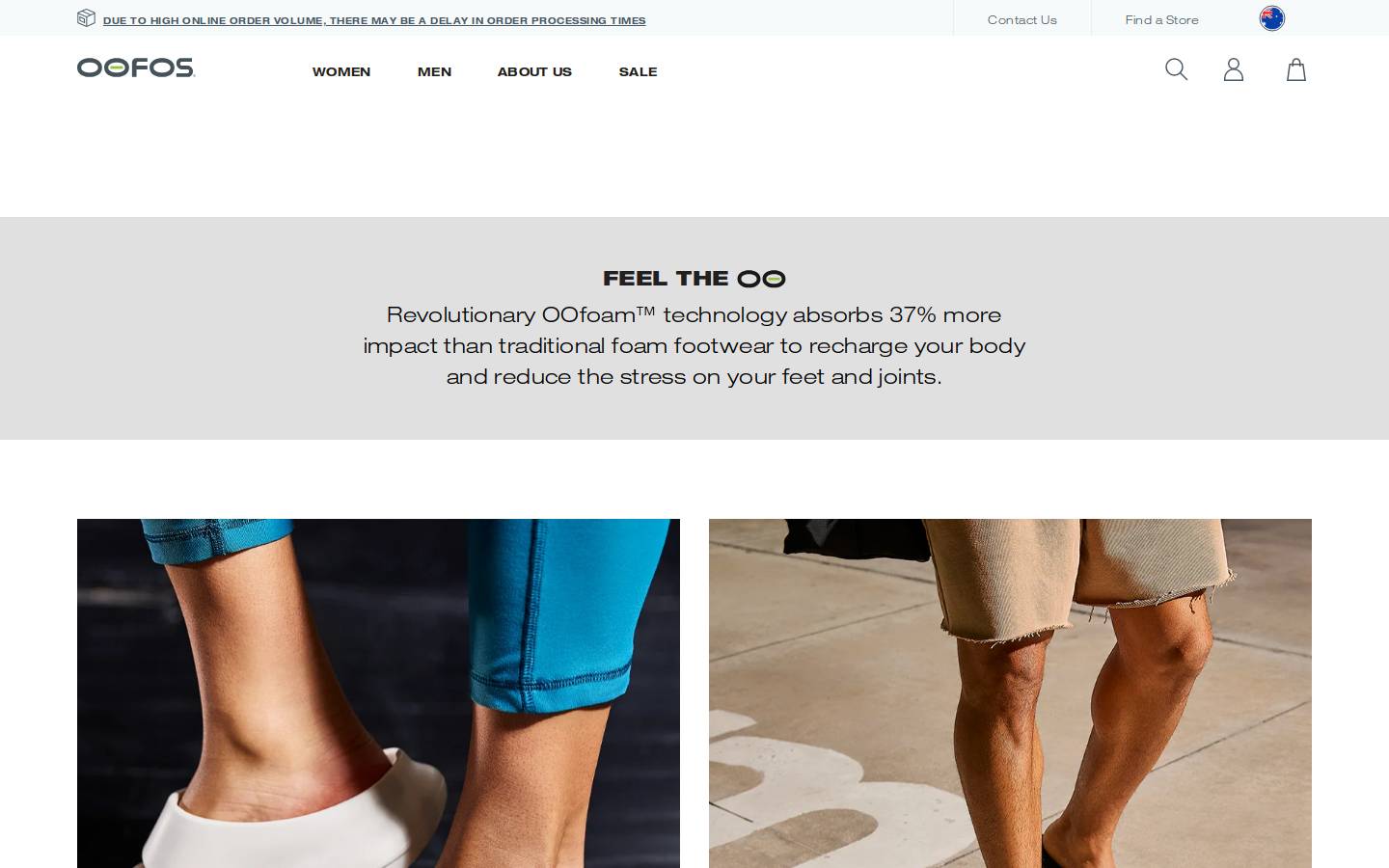 OOFOS homepage screenshot