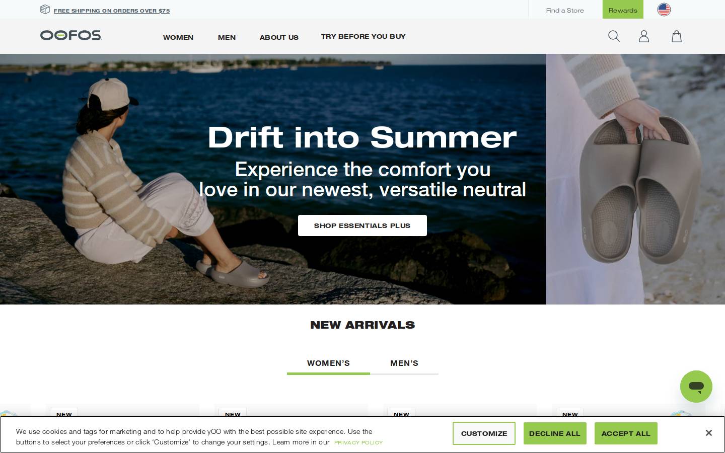 oofos.com homepage screenshot