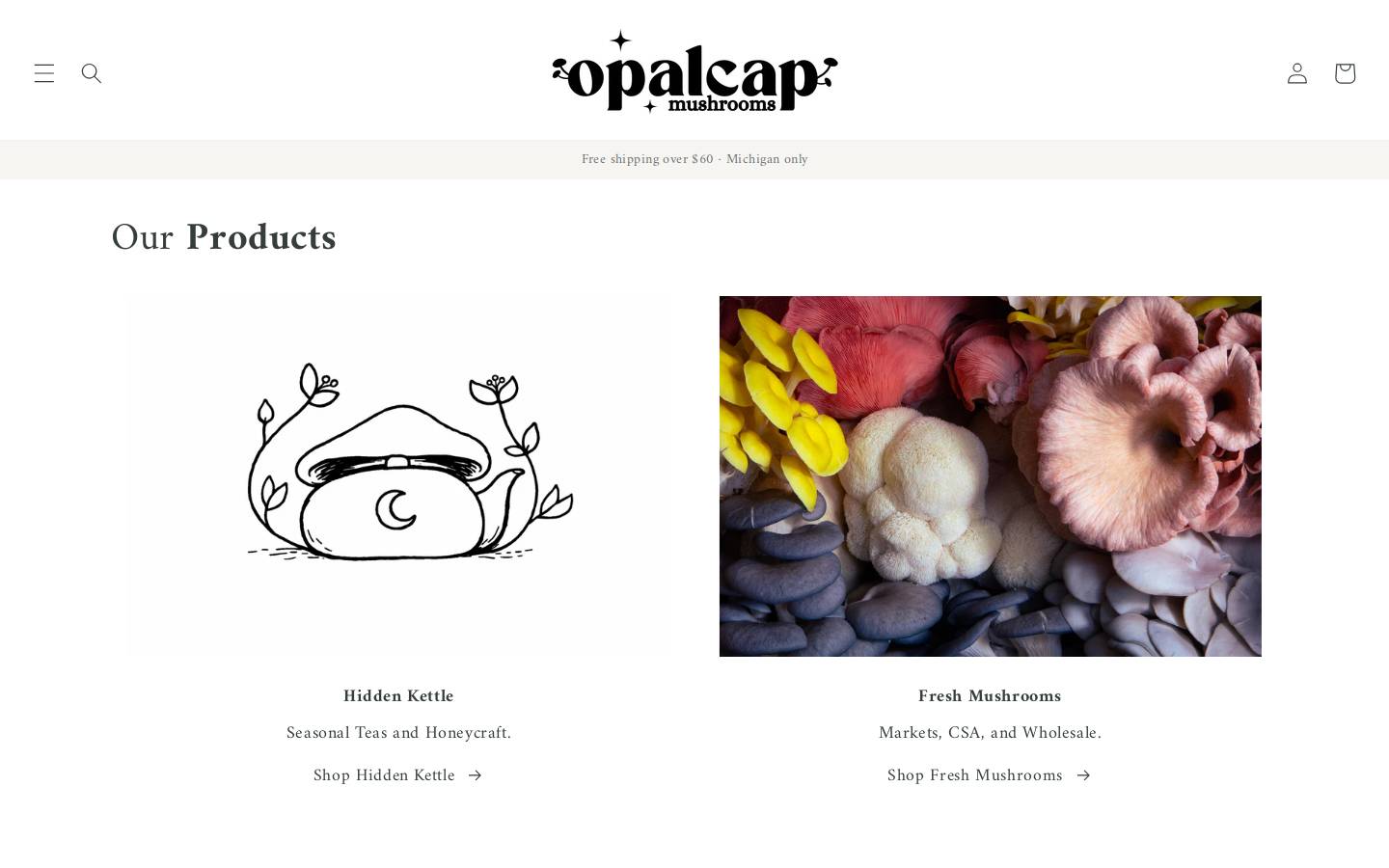 opalcapmushrooms.com homepage screenshot