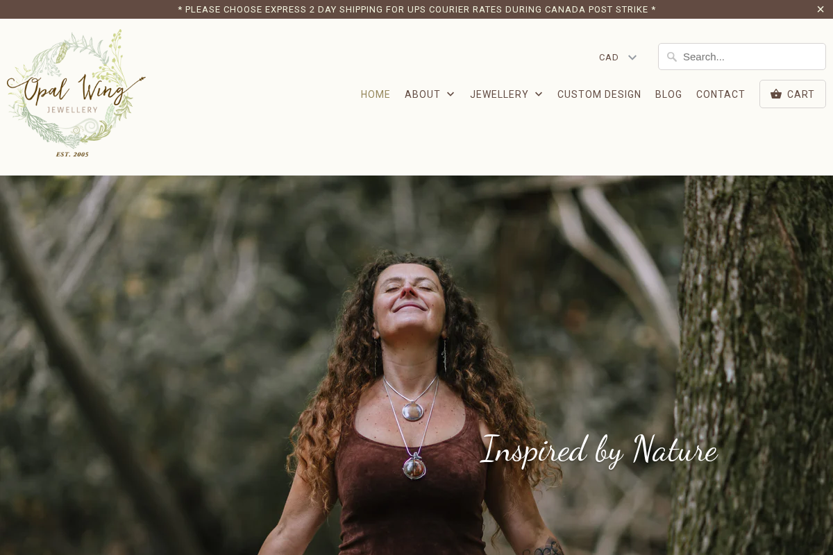 Opal Wing Jewellery homepage screenshot