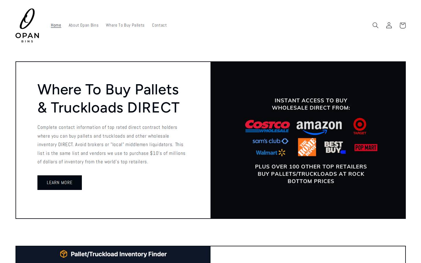 Opan Bins homepage screenshot