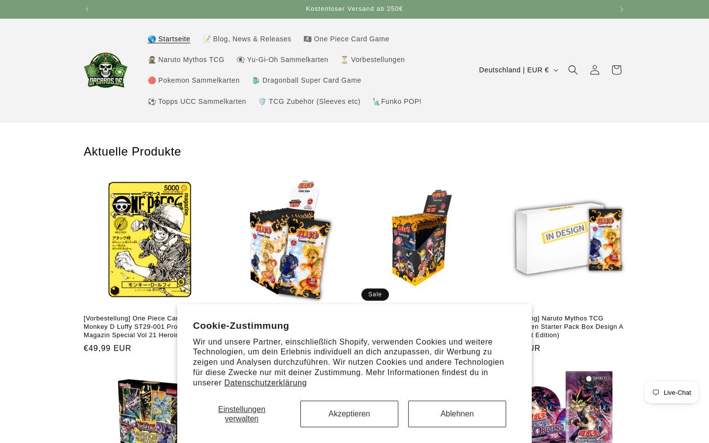 opcards.de homepage screenshot