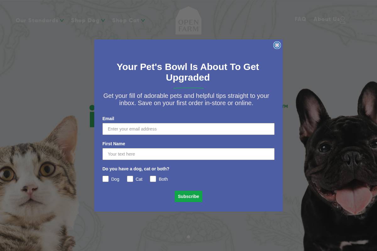 Openfarmpet homepage screenshot
