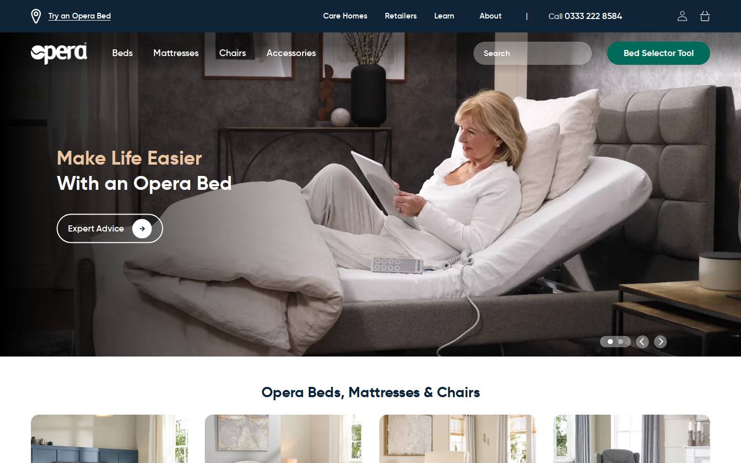 Opera Beds homepage screenshot