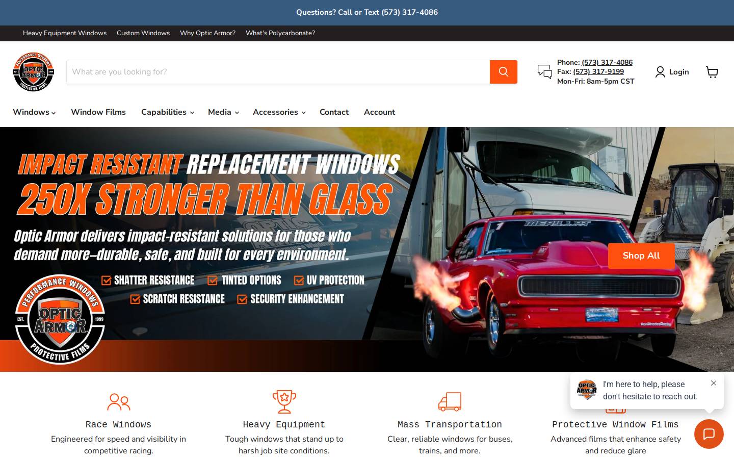 opticarmorwindows.com homepage screenshot