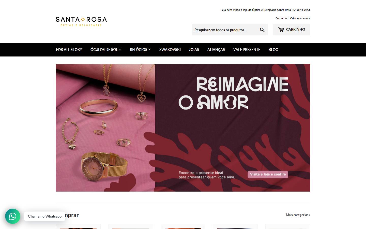 opticasantarosa.com.br homepage screenshot