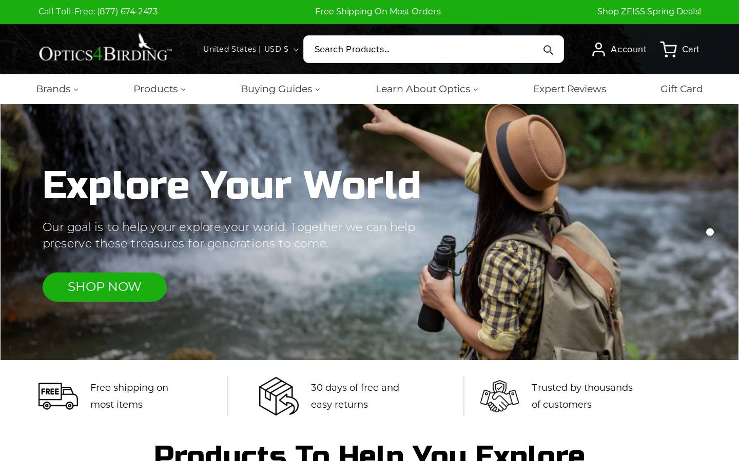 Optics4Birding homepage screenshot