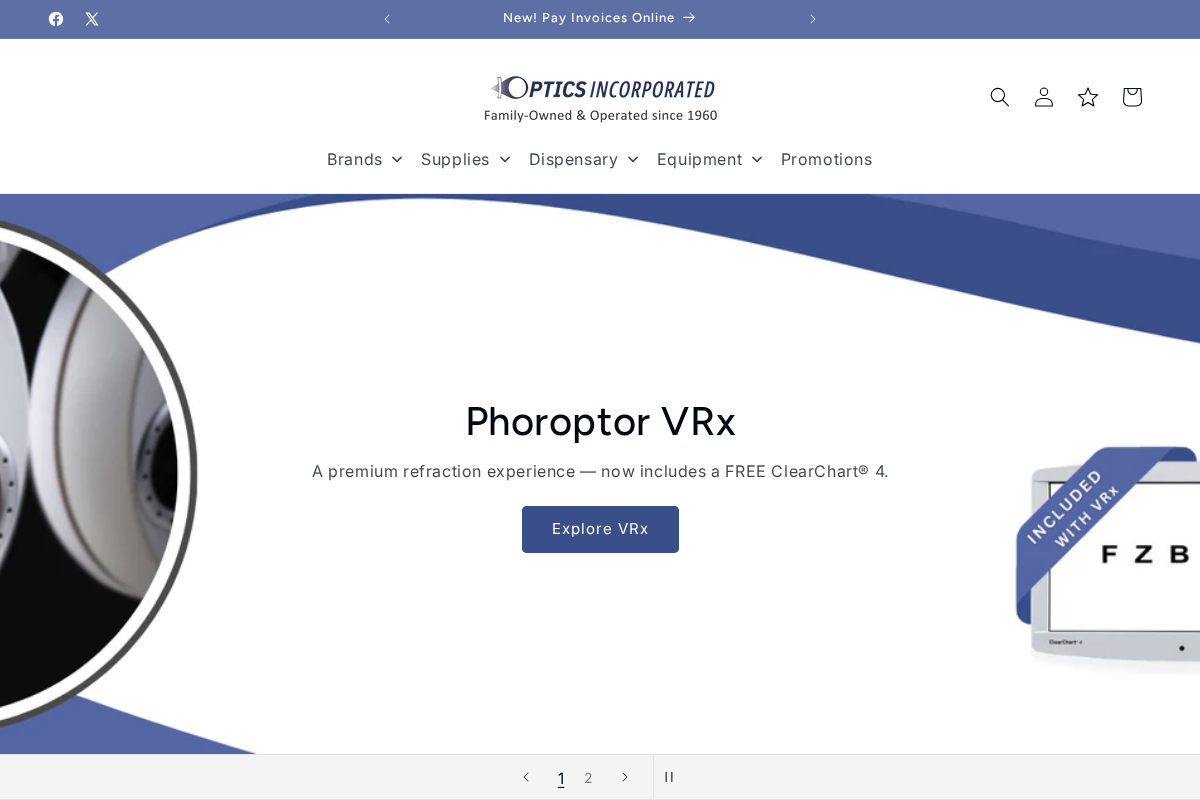 Optics Incorporated homepage screenshot