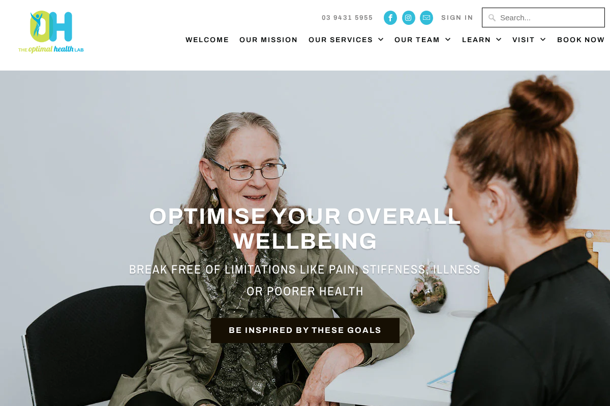 Optimal Health Lab homepage screenshot