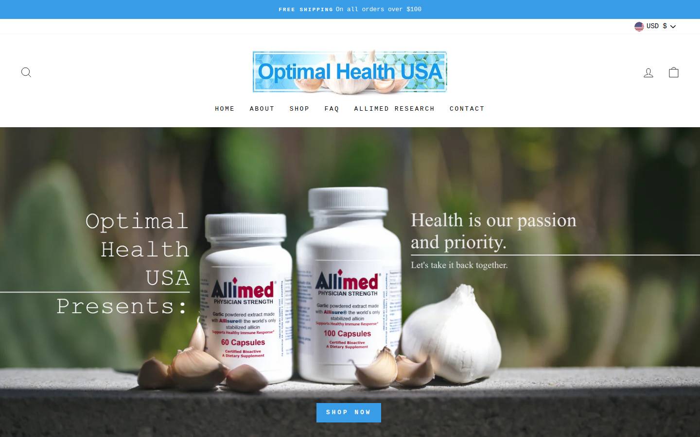 optimalhealthusa.com homepage screenshot