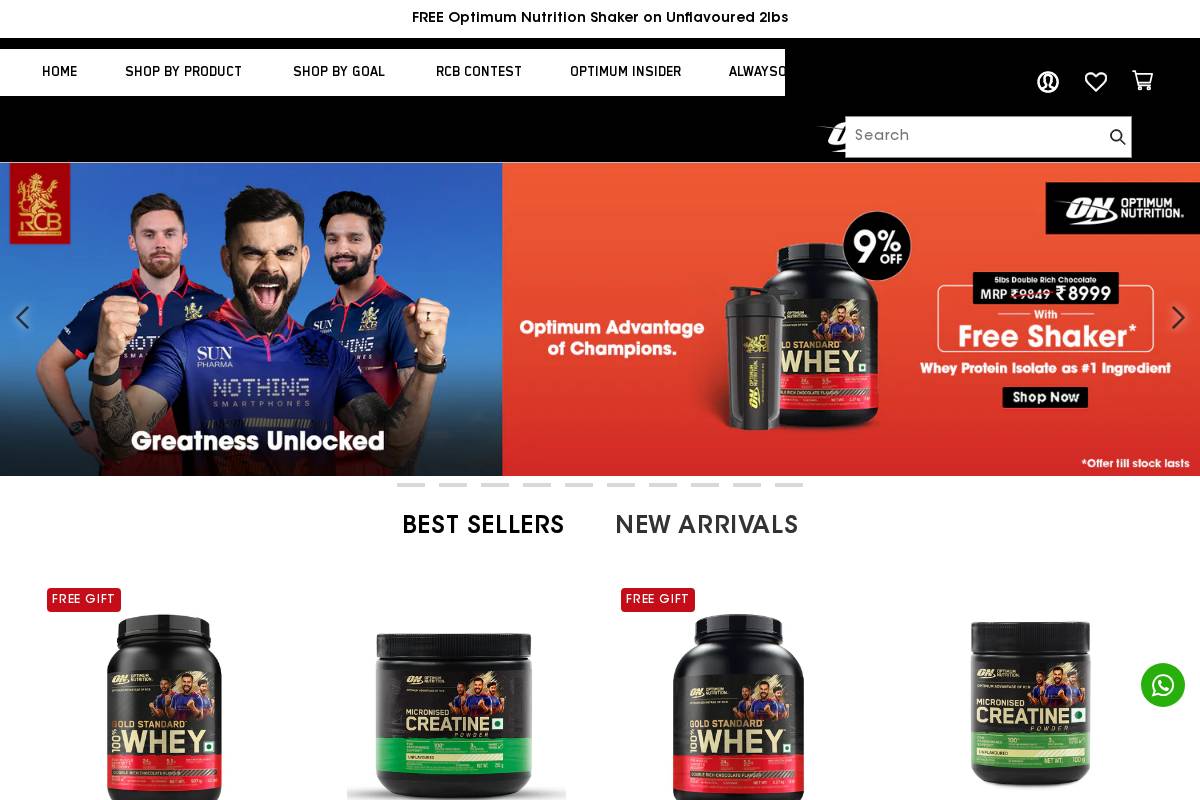 Optimumnutrition homepage screenshot