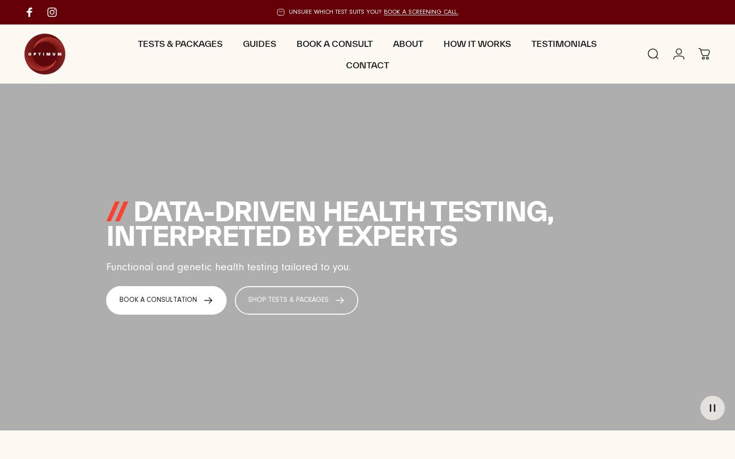 optimumtesting.com.au homepage screenshot