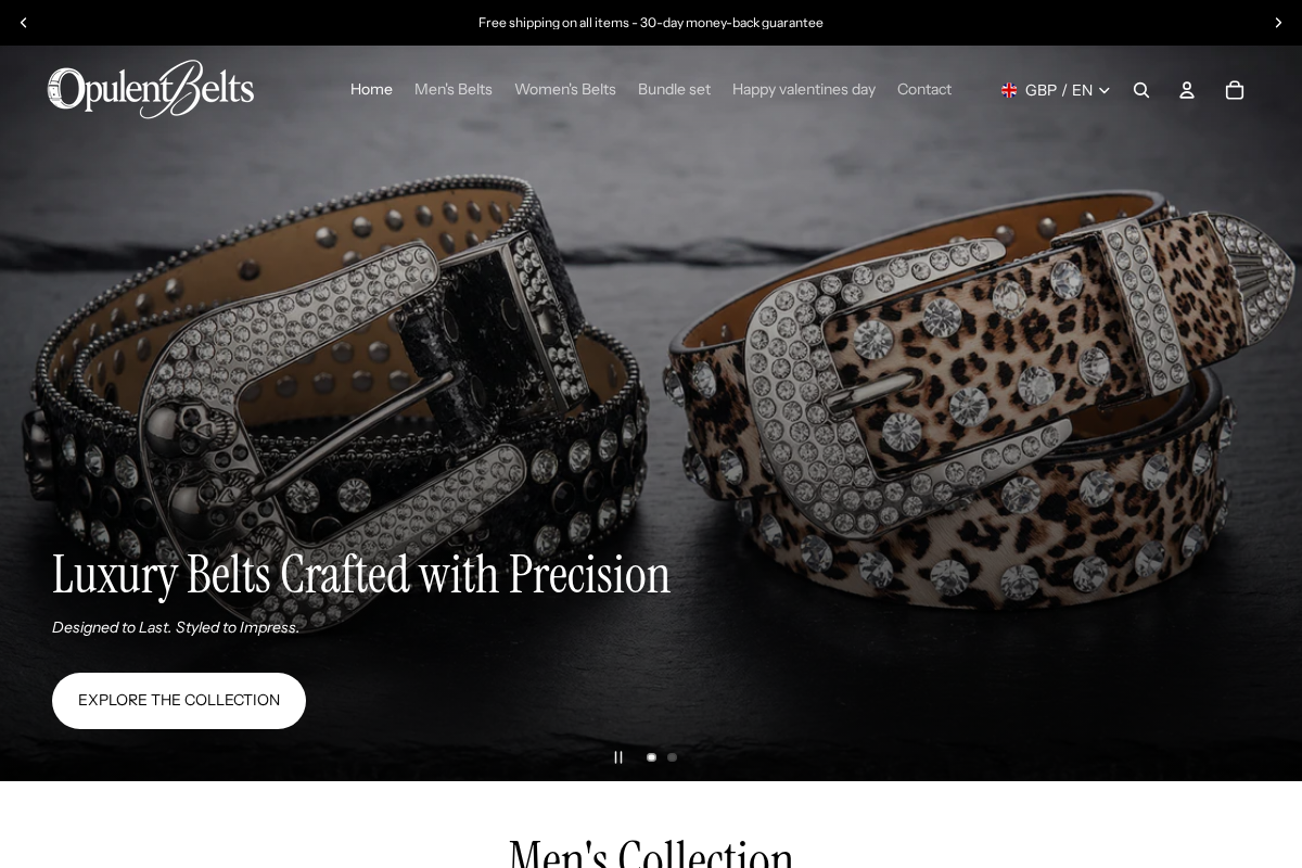 OpulentBelts homepage screenshot