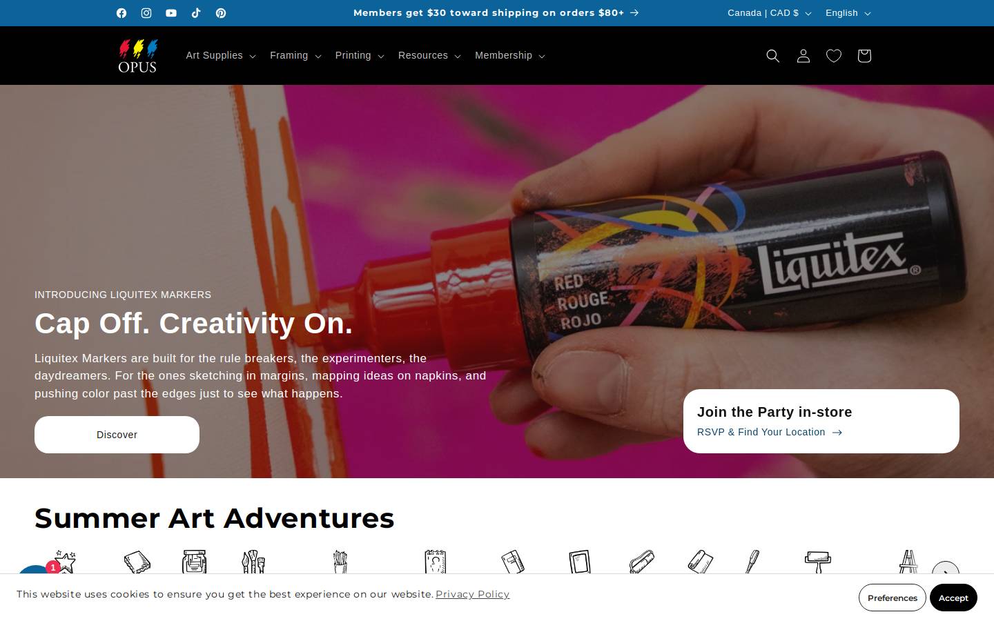 opusartsupplies.com homepage screenshot