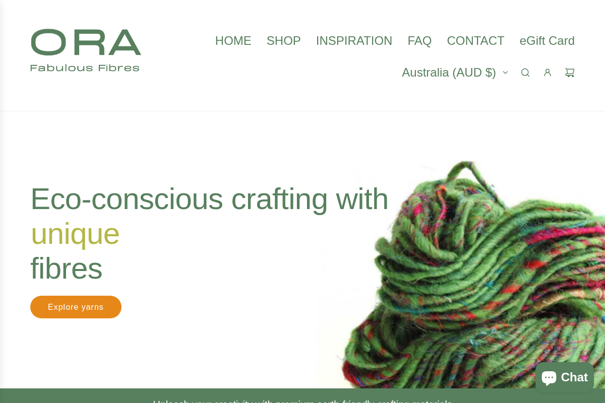 ORA Fabulous Fibres homepage screenshot
