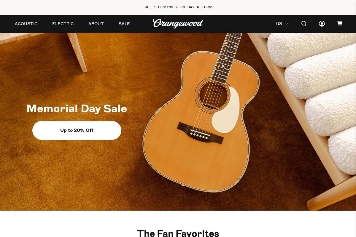 Orangewood Guitars homepage screenshot