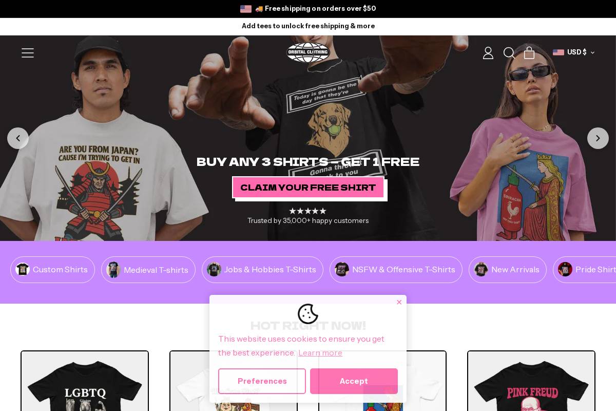 Orbital Clothing homepage screenshot