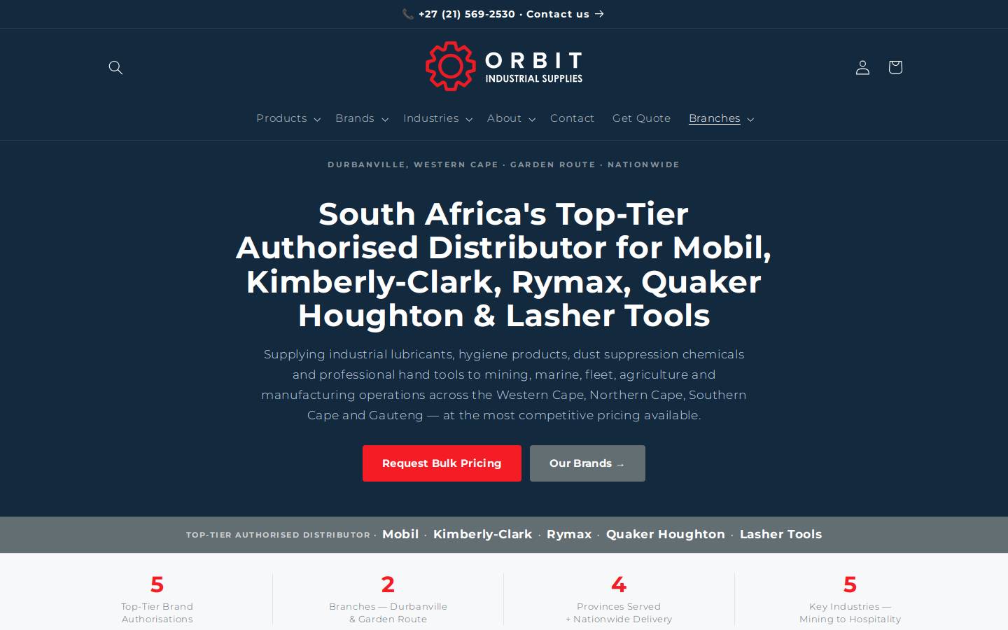 orbitindustrial.co.za homepage screenshot
