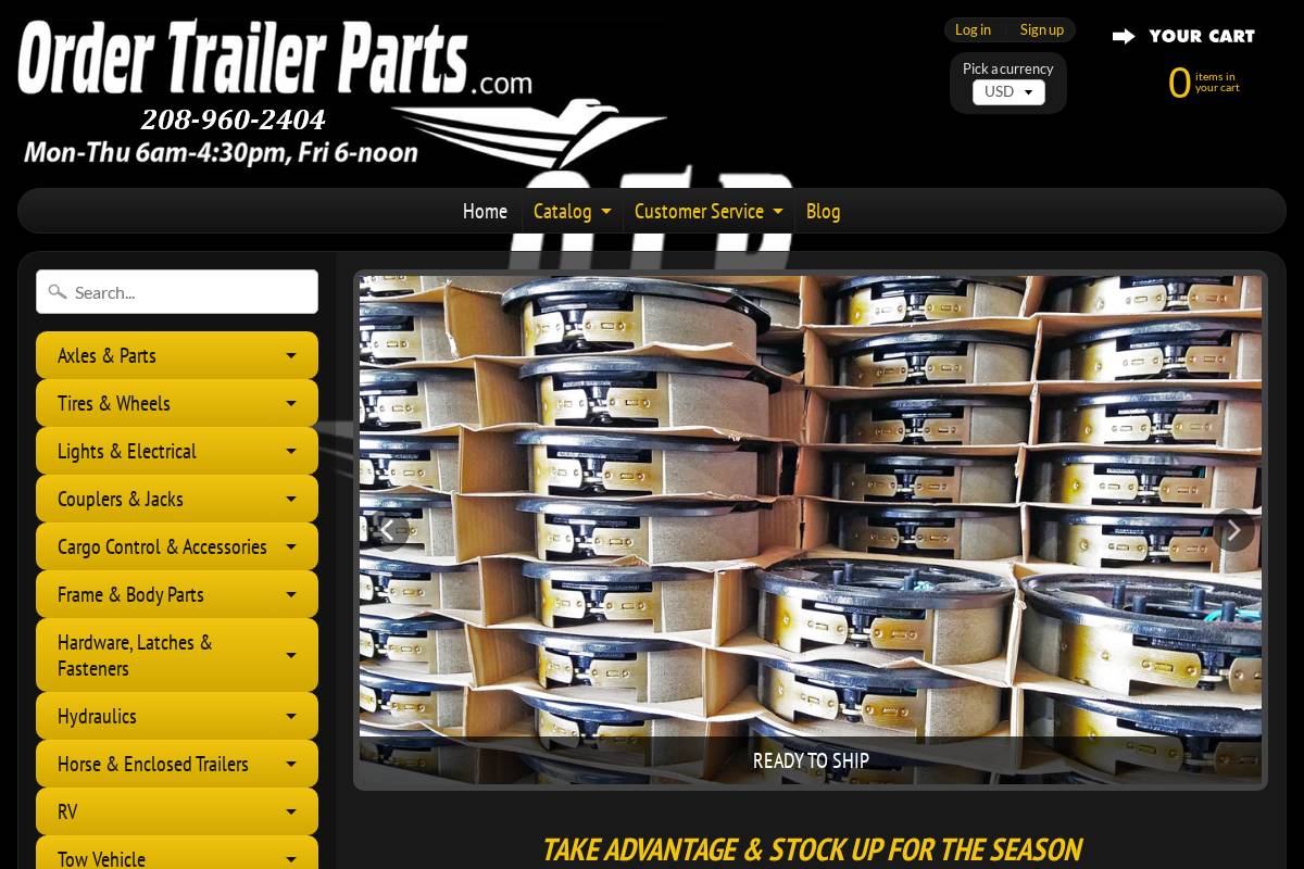 ordertrailerparts.com homepage screenshot