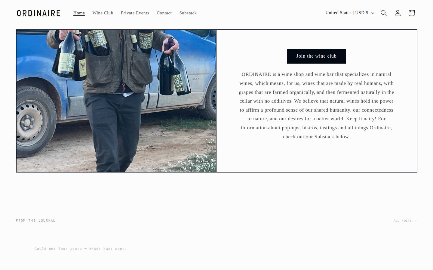 ordinairewine.com homepage screenshot